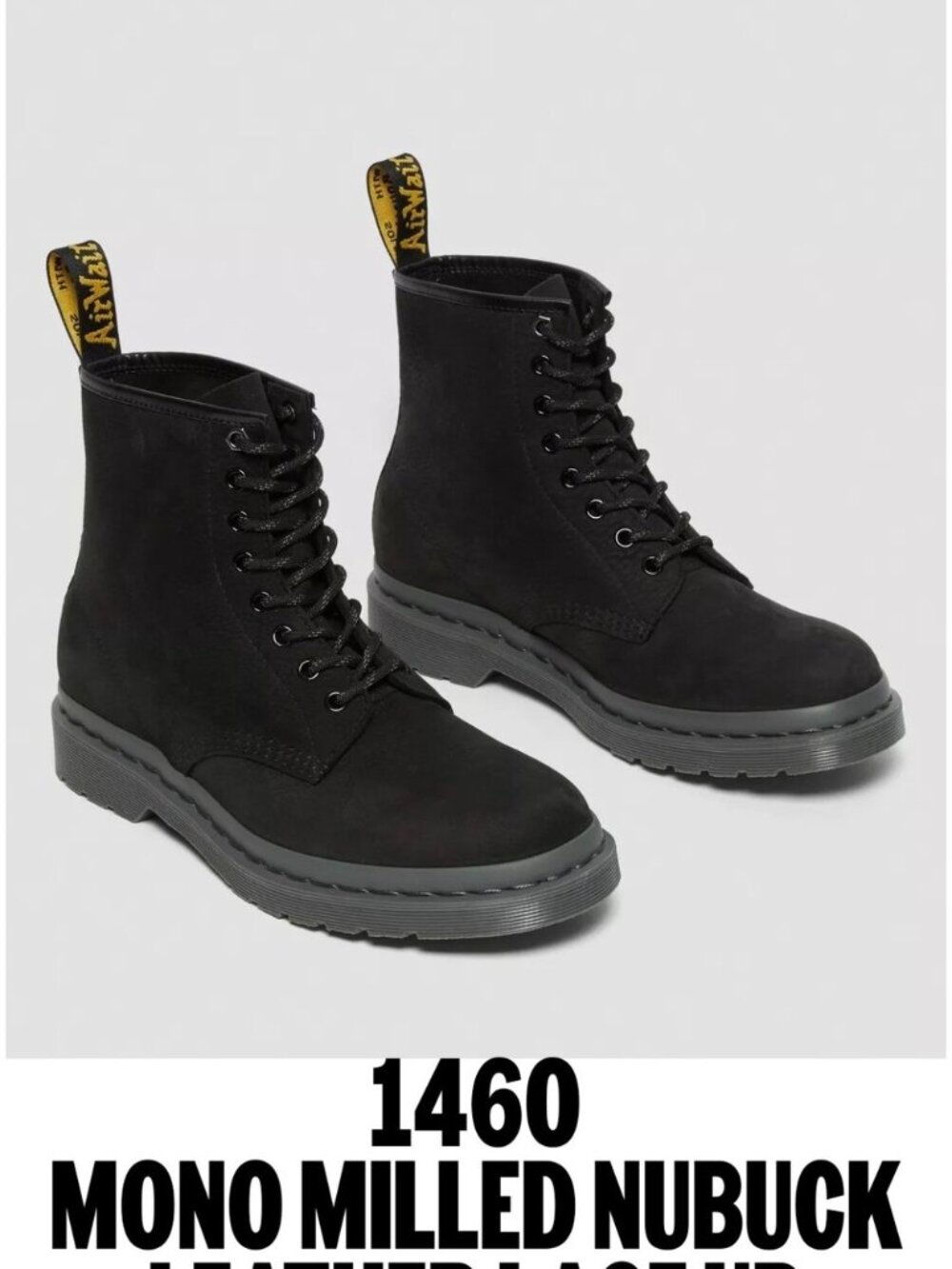 Doc marten 1460 Milled Nubuck Leather Lace Up black Boots Mens 9 Women's 10